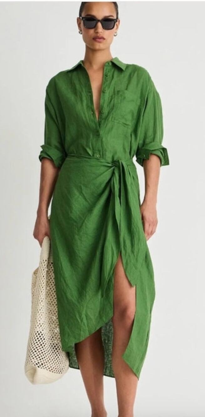 Apiece Apart Alessandra Dress Sarong Linen Green 2